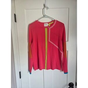 Edinburgh Knitwear EK Pink Colorblock Geometric Crew Neck Sweater Womens Large